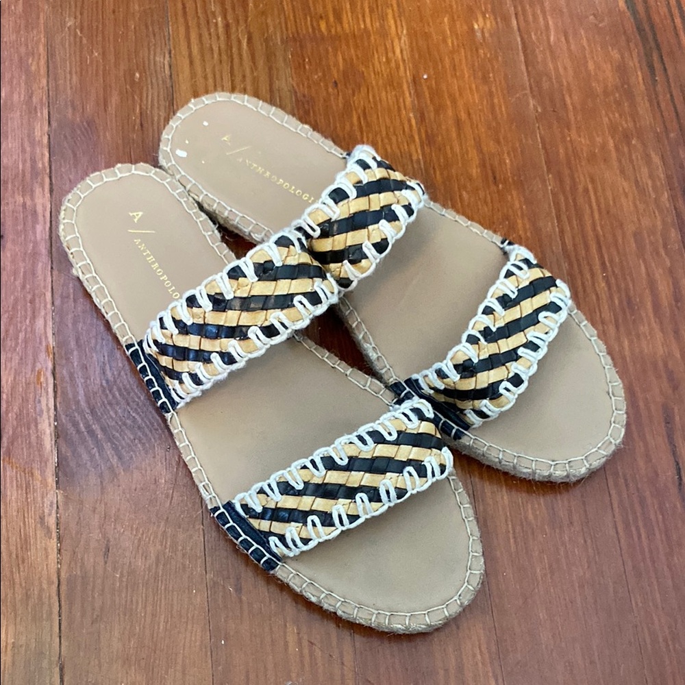Anthropologie Women's Black and Tan Woven Sandals size 38 size 7.5